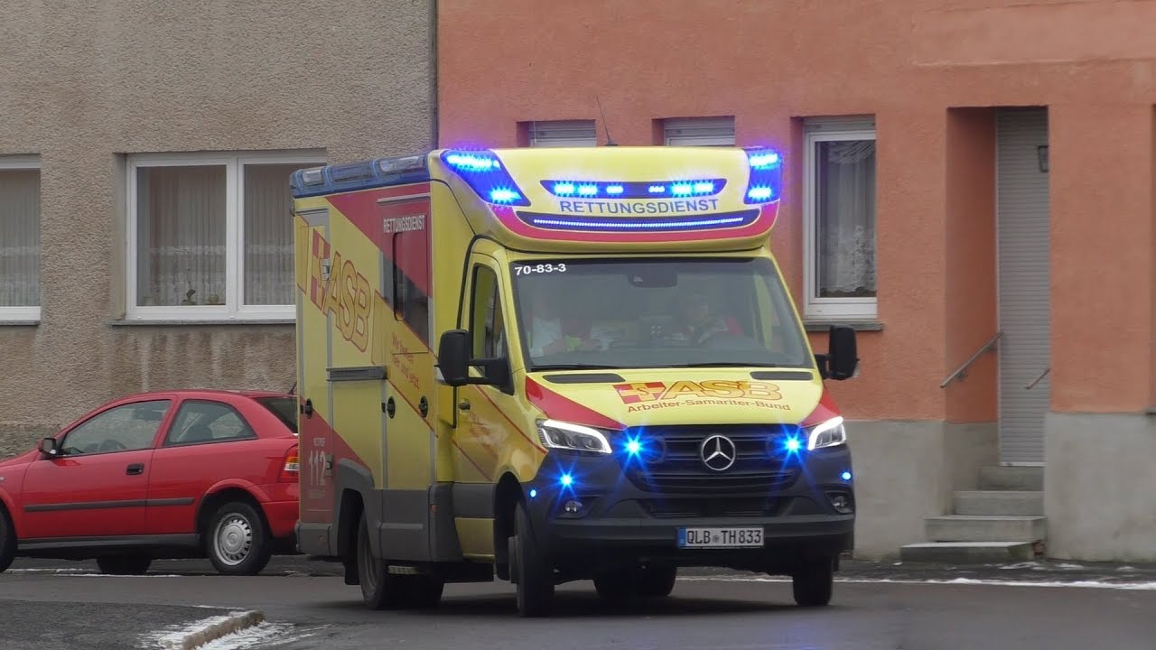 [Sprinter 2018/Tigis Europa] Nagelneuer RTW 3 ASB Thale (Sama Thale 83-03) Alarmfahrt + Vorstellung