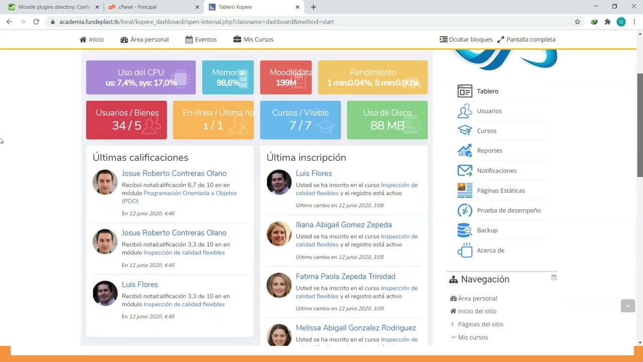 Informes de Moodle con Dashboard Kopere