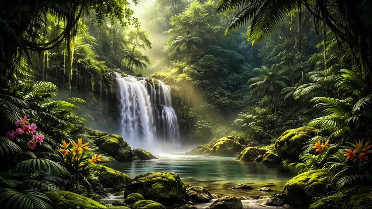 Tropical Waterfall 🌿 Calm Water, Jungle Ambience & Relaxing Nature Sounds