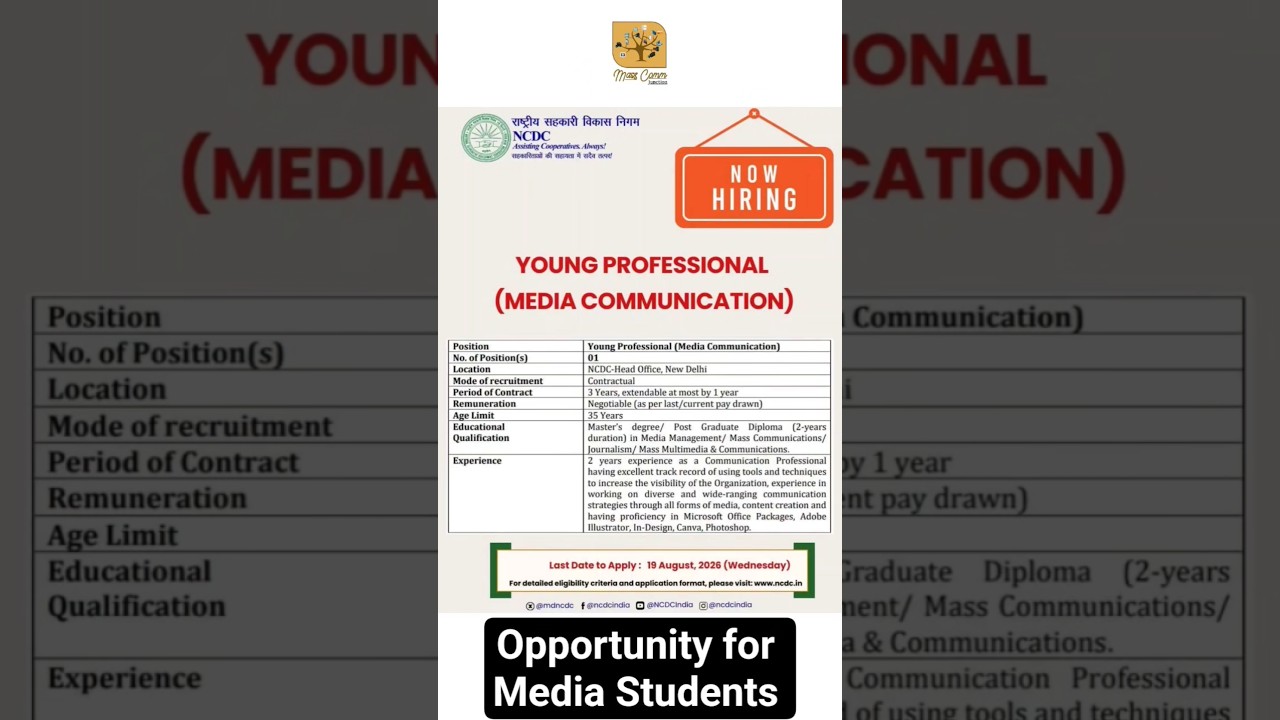 Young Professional l Media Communication l Jobs in Media l Vacancies in Media