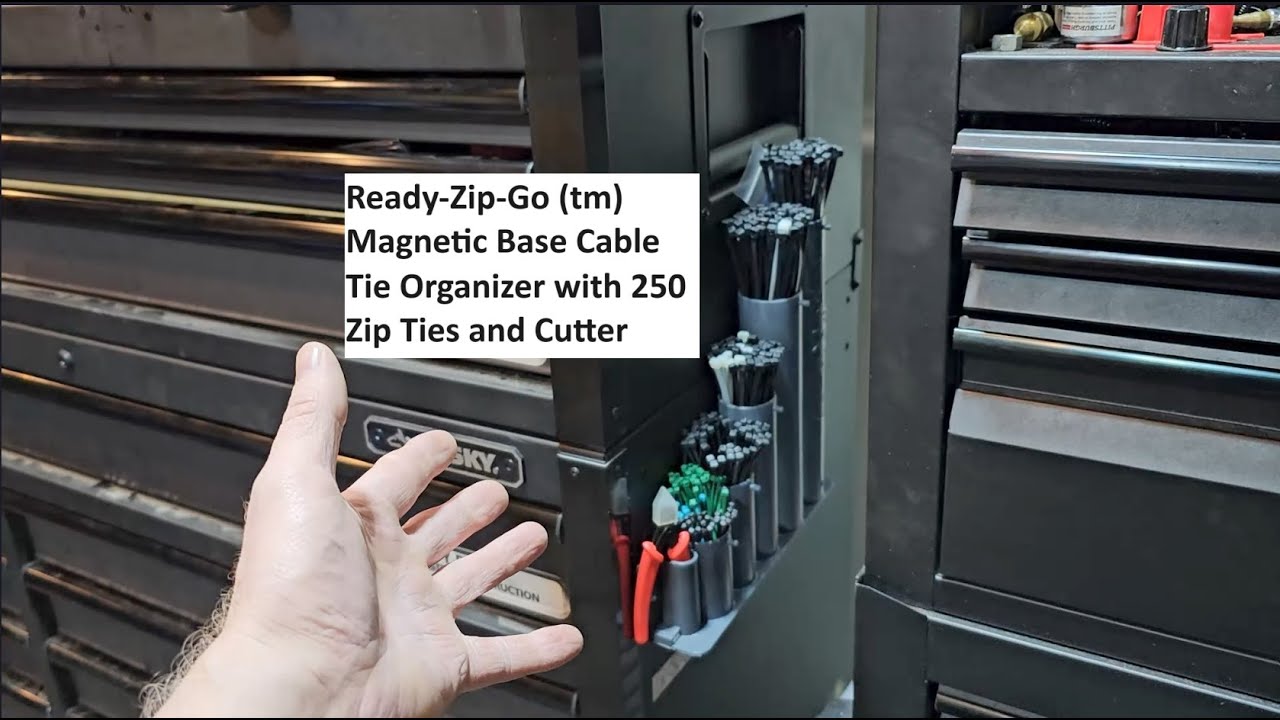 Zip Tie Organizer by Ready-Zip-Go Magnetic Base Cable Tie Organizer with 250 Zip Ties and Cutter