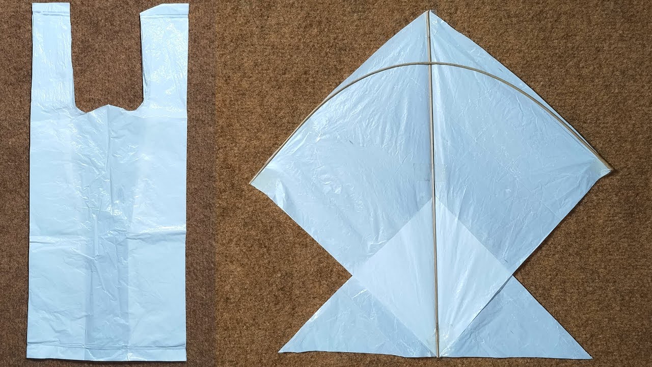 How To Make A Kite With Plastic Bag & Broom Sticks | Shopper Kite Banane Ka Tarika | Kite