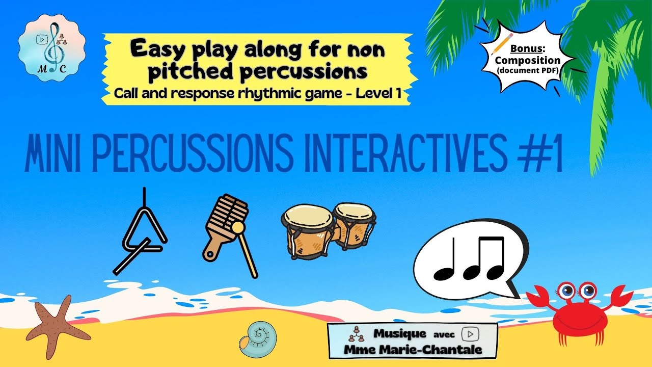 Easy play along for non pitched percussions - Call and response rhythmic game 1 for elementary music