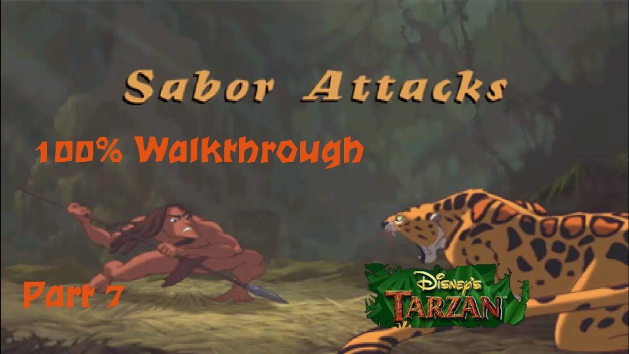 Disney's Tarzan (PS1) 100% Walkthrough - Part 7 - Level 6: Sabor Attacks (Hard)