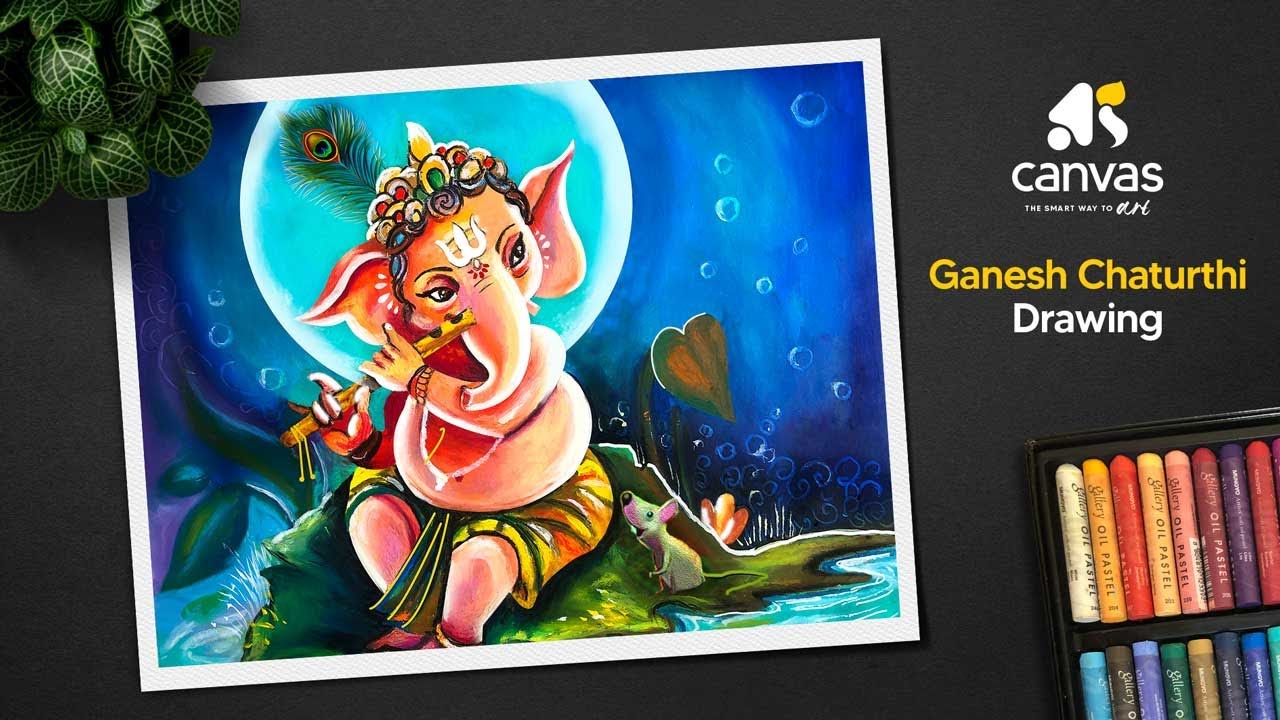 Ganesh Chaturthi drawing with oil pastel / Easy Ganesh drawing / Ganesh Chaturthi drawing easy