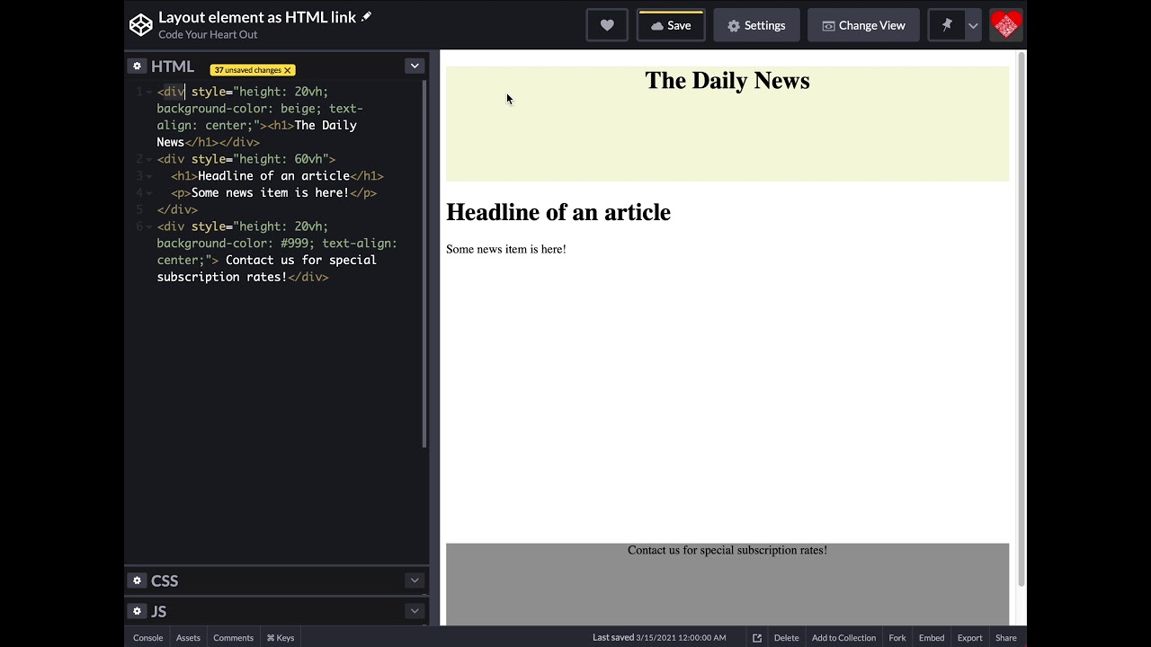 Layout element as HTML link