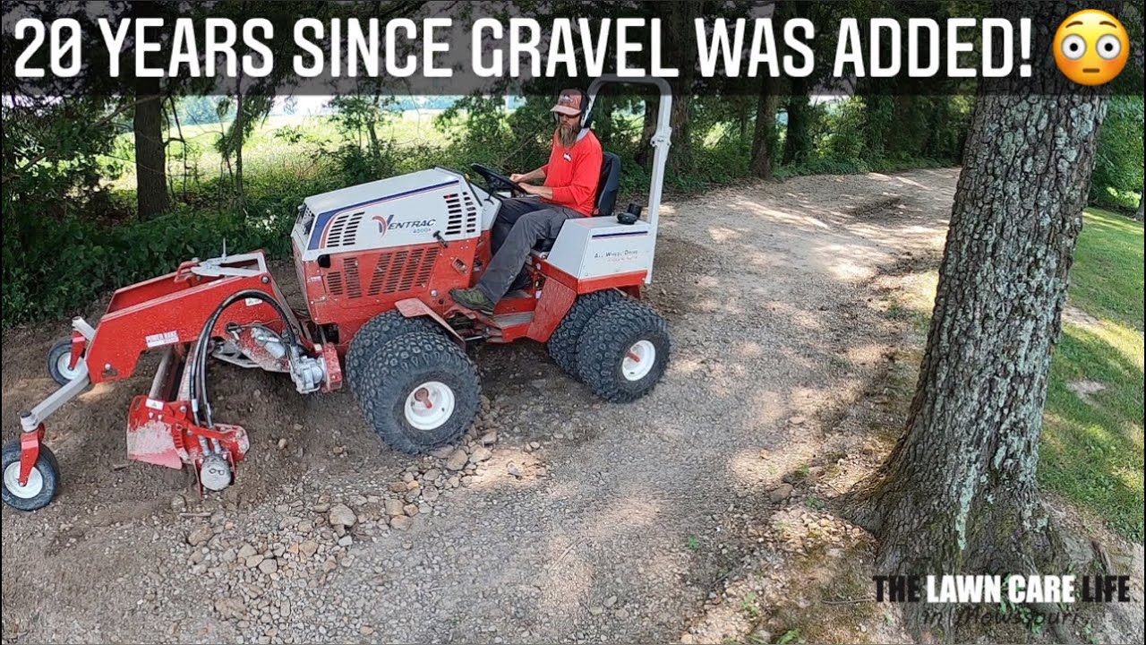 Восстановление длинной подъездной дороги с помощью граблей Ventrac KG540 Power Rake — выравнивани...