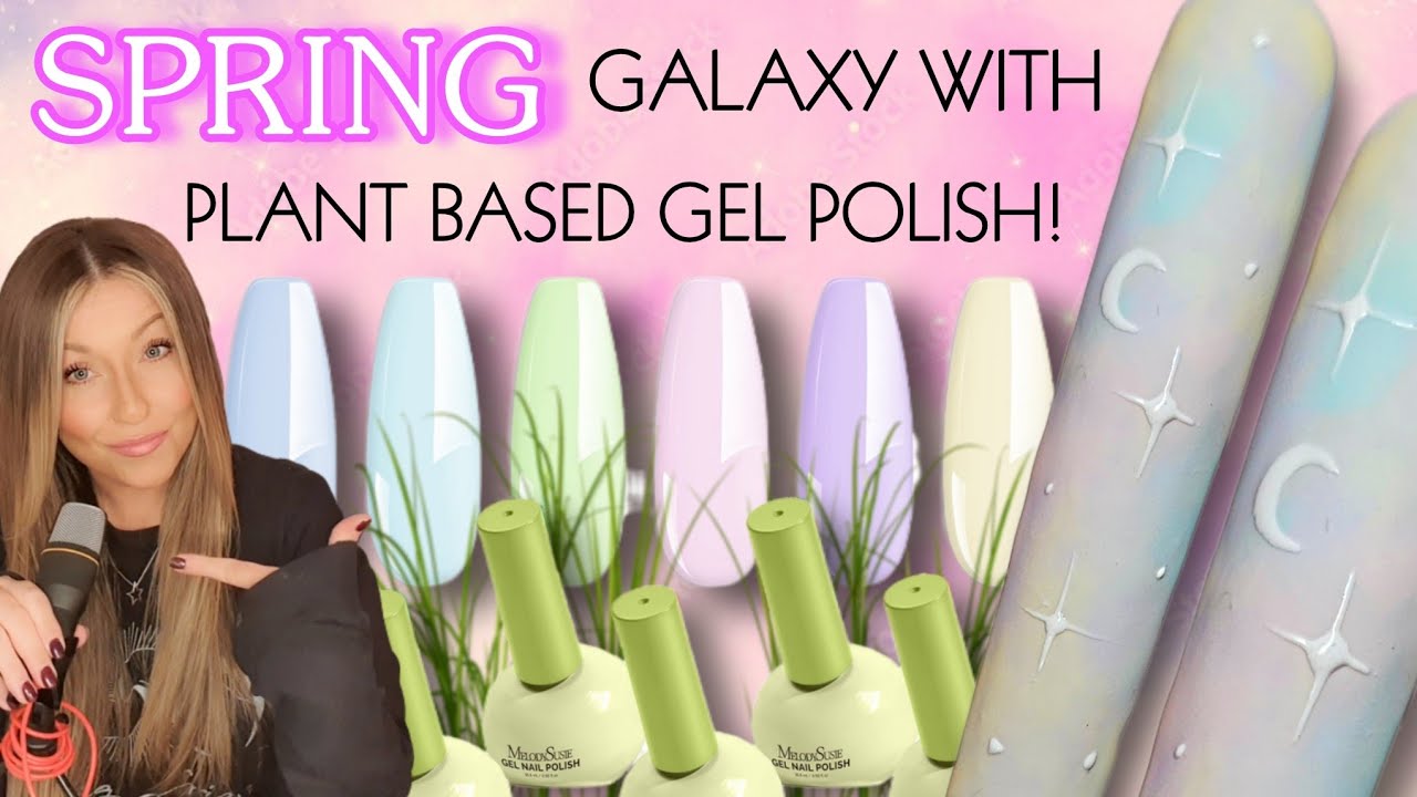 🌱 Plant based gel polish by MelodySusie | Easy pastel marble galaxy | Spring nails | Nail art 