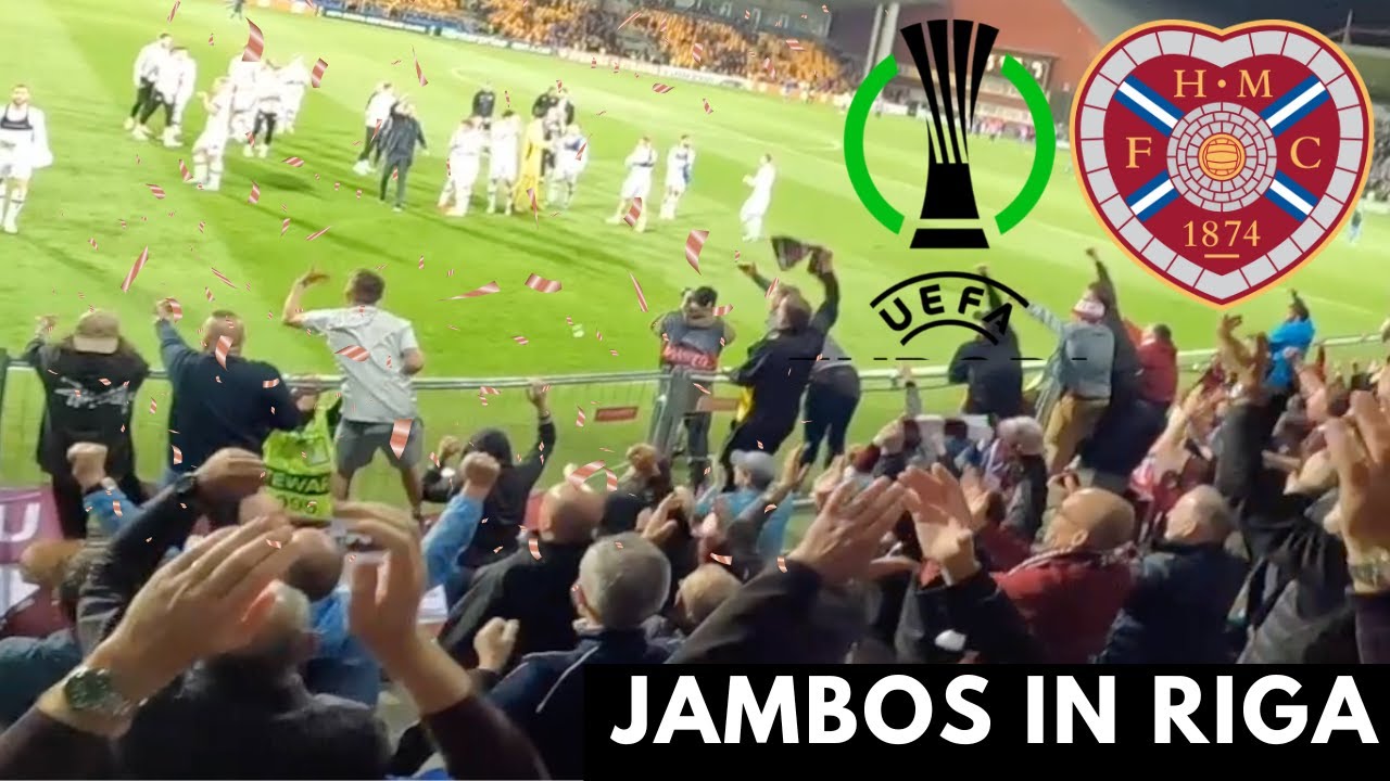 Hearts fans Celebrations in RIGA Latvia at Full time | RFS 0-2 HEARTS FC