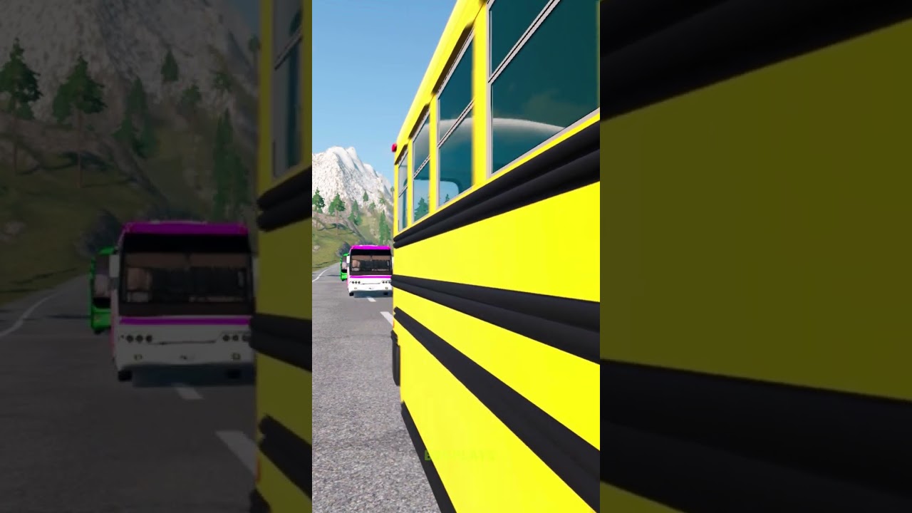 Mix Colour Bus VS Bollard Crash 