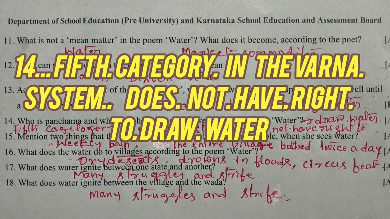 Water poem.  Two marks.  Question Bank.  Analysis by. Pennaiah Chitradurga 