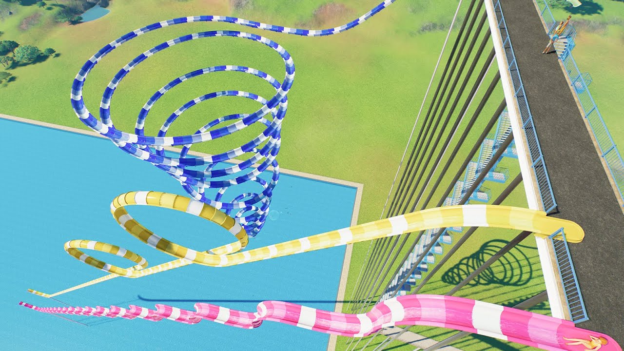 Stair vs Double Ring vs Whirlpool Water Slide Test - Planet Coaster 2
