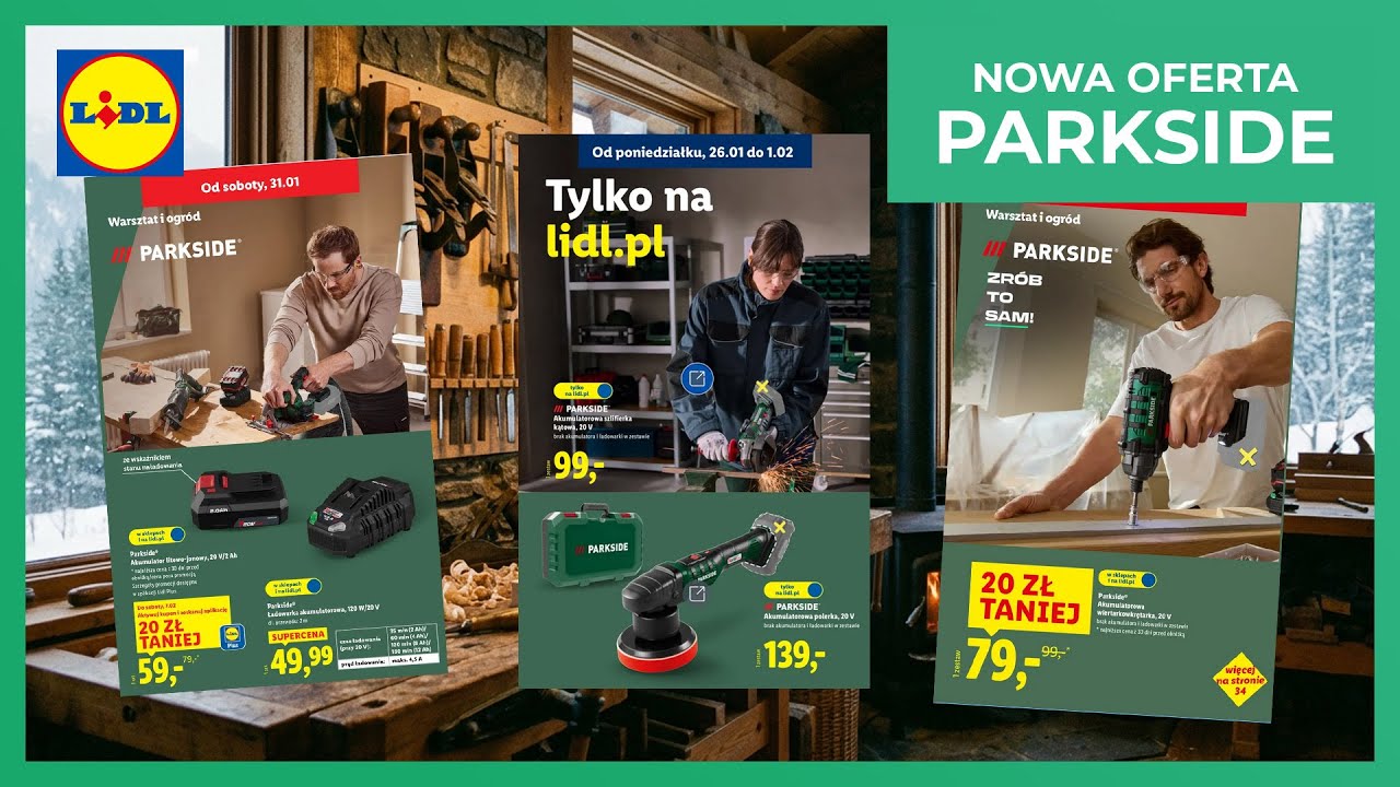 Nowa oferta narzędzi w lidlu - parkside - od 31 stycznia, akumulatory, szlifierki, akcesoria.