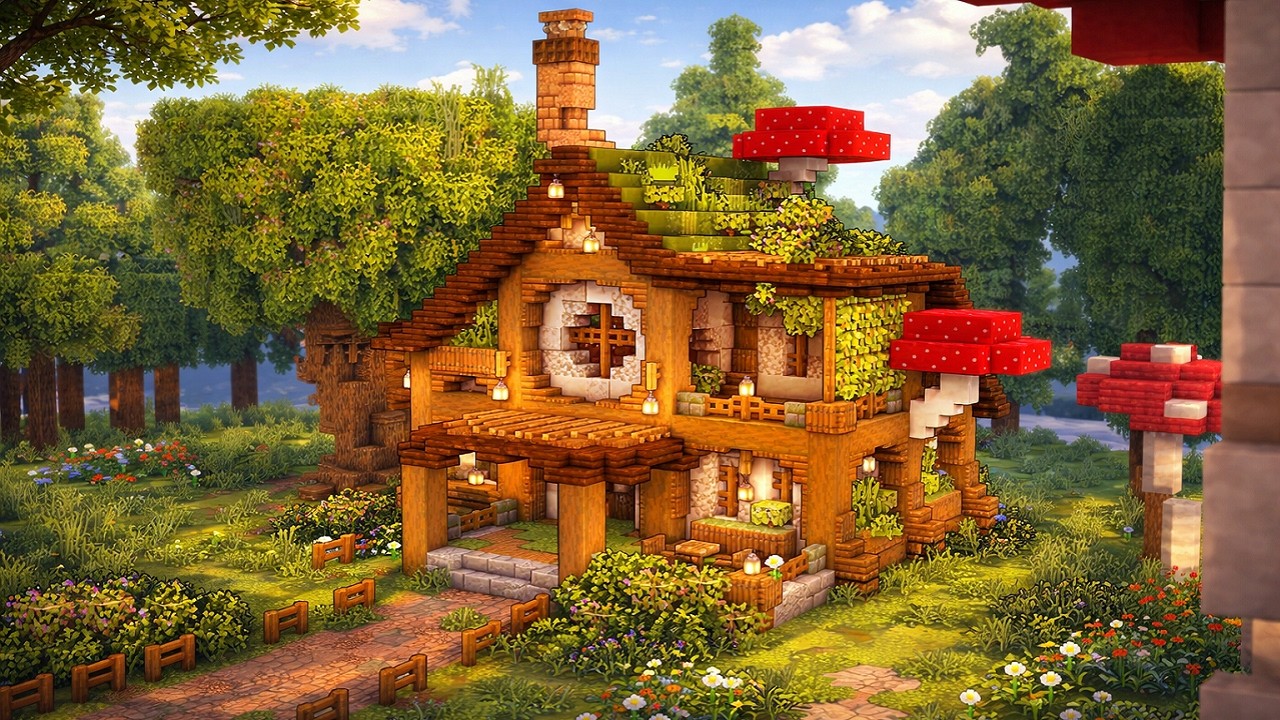 How to Build a Cottage Moss House + Interior in Minecraft