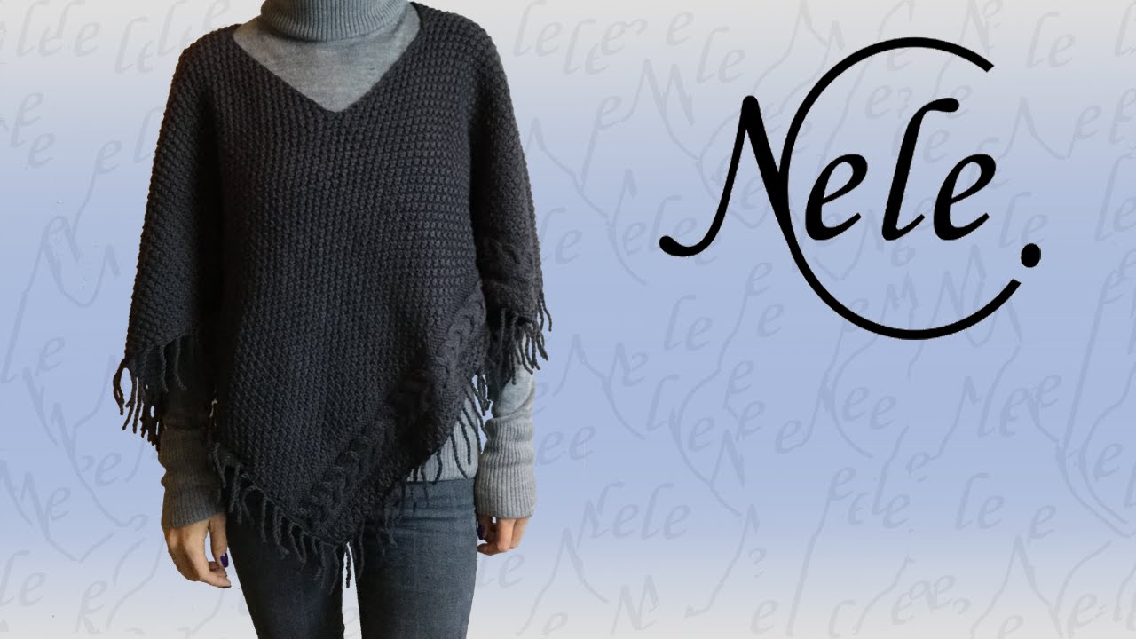 Poncho stricken - einfach gestrickter Poncho mit Zopfmuster - DIY Anleitung by Nele C.