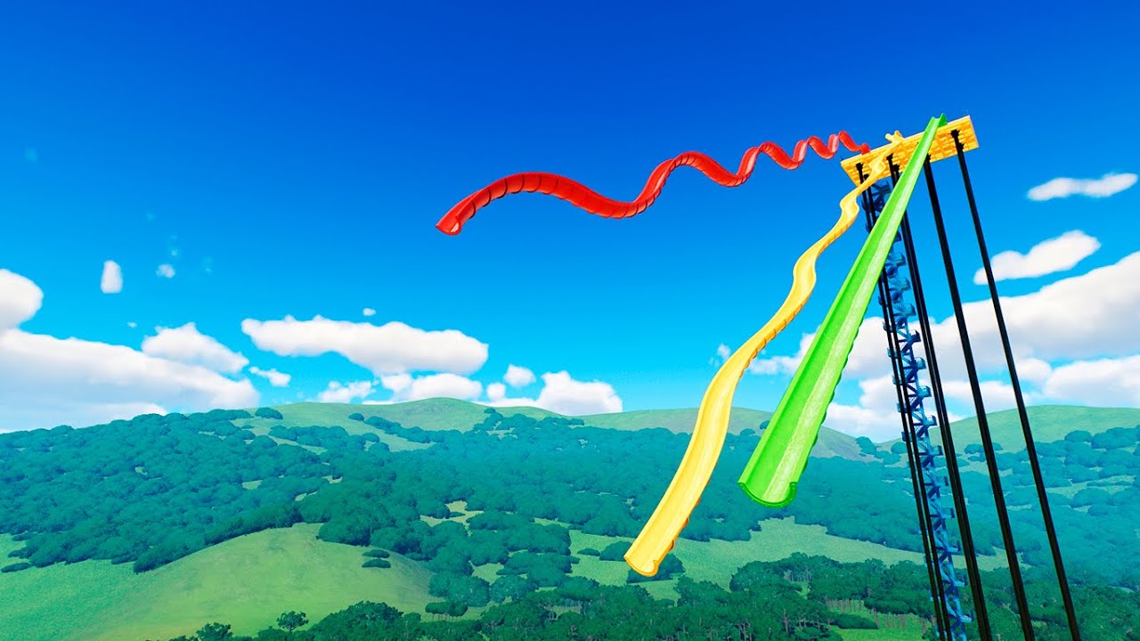 Straight Vs Zigzag Vs Wavy High Water Slide (Planet Coaster 2)