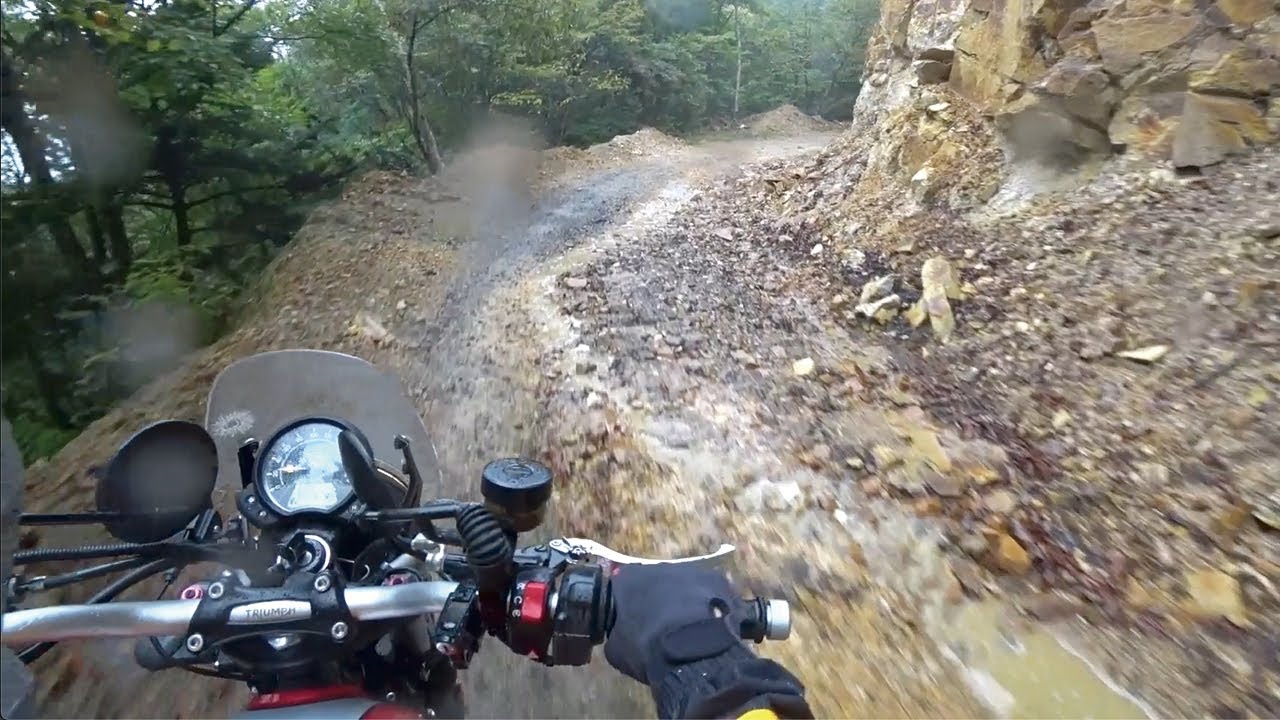 Triumph Street Scrambler | 雨の秋鹿林道