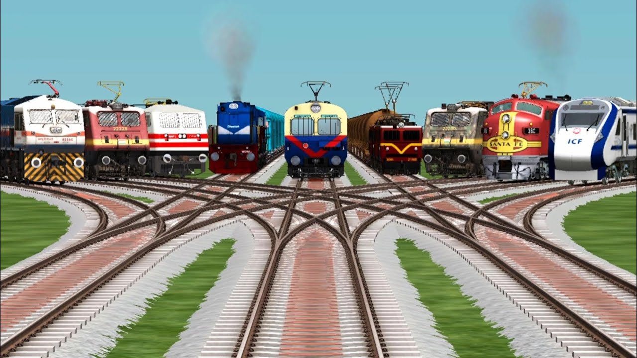 9 Tajes Express Trains Crossing By Curved Railroad Tracks || Railways Train || Train Simulator 