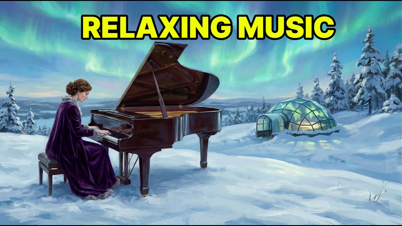 Aurora borealis Violin & Piano for Sleep & Healing Deep Calm | Relaxing Living Oil Painting (1-Hour)