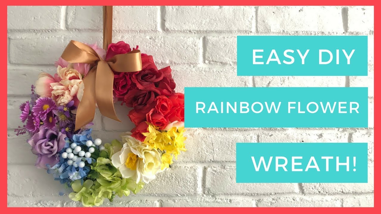 EASY DIY RAINBOW FLOWER WREATH! SPRING + ST. PATRICKS DIY DECOR!