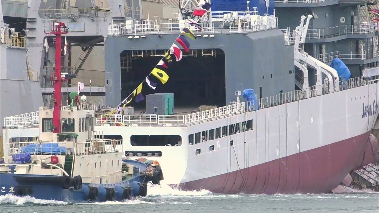 巡視船みずほ命名進水式 三菱造船で建造中の海上保安庁の大型巡視船 Japan Coast Guard patrol ship MIZUHO naming and launching