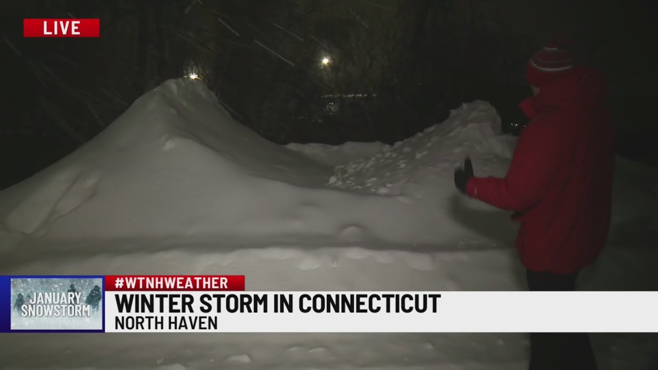 Snow pile in North Haven doubles