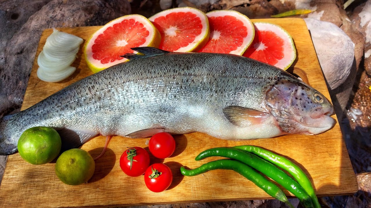 Grilled Rainbow Trout & Herbed Rice in the Wild🌲 | Campfire Cooking with River Sounds & Nature Vibes