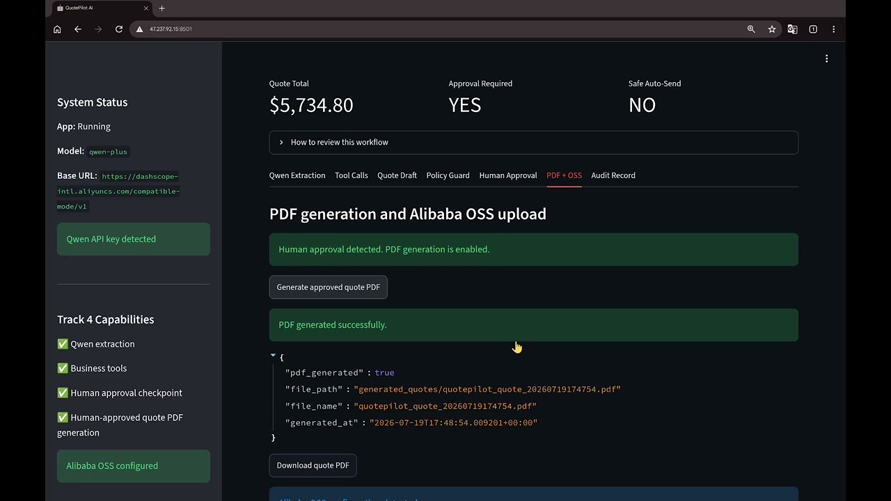 QuotePilot AI &mdash; Qwen Cloud Autopilot Agent Demo