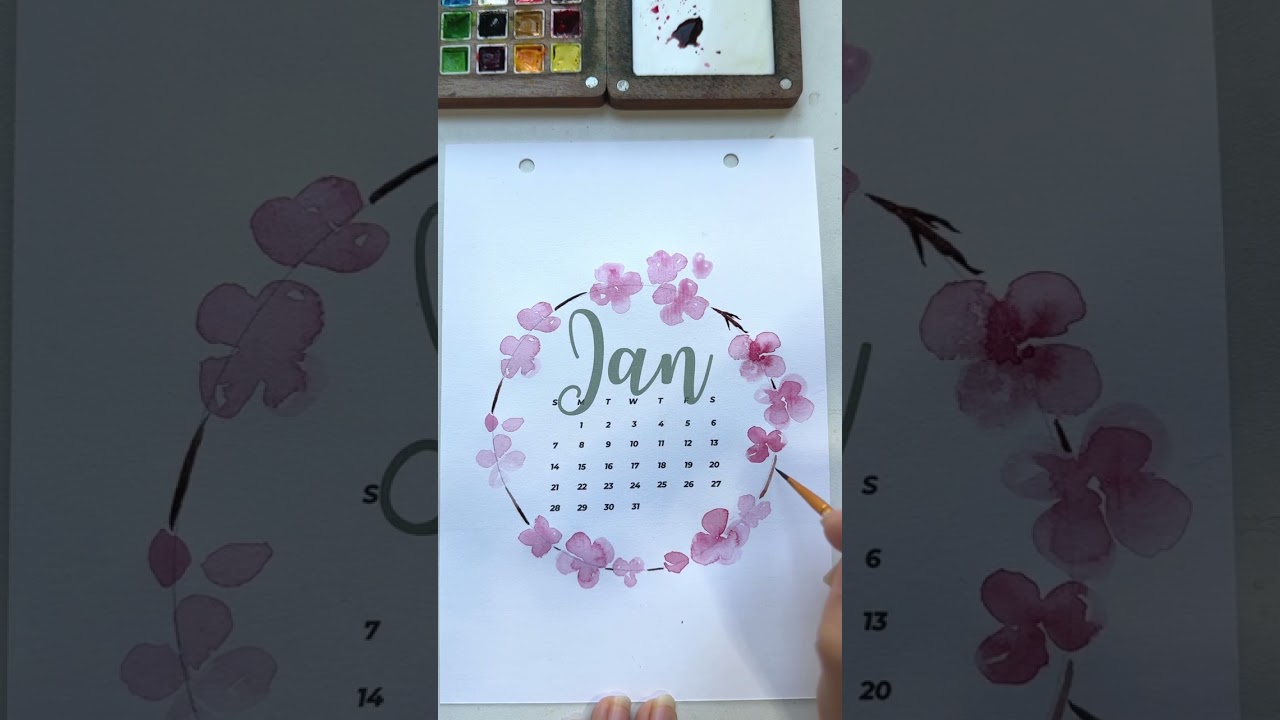 Cách vẽ hoa đào bằng màu nước | Trang trí một bộ lịch mừng năm mới 