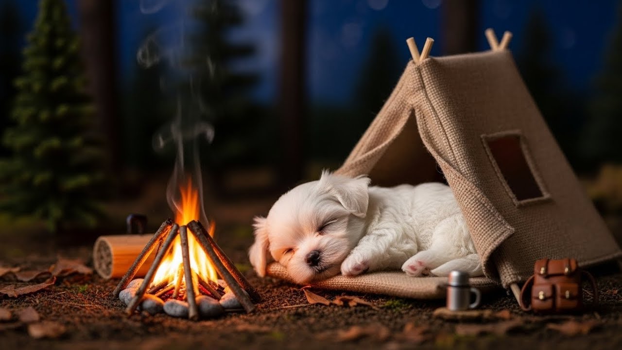 Puppy by the Campfire 🏕️🔥 | Quiet Ember Night