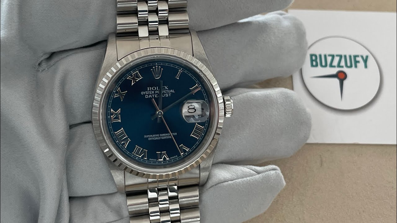 Rolex Datejust 16220 blue Roman dial automatic men's watch