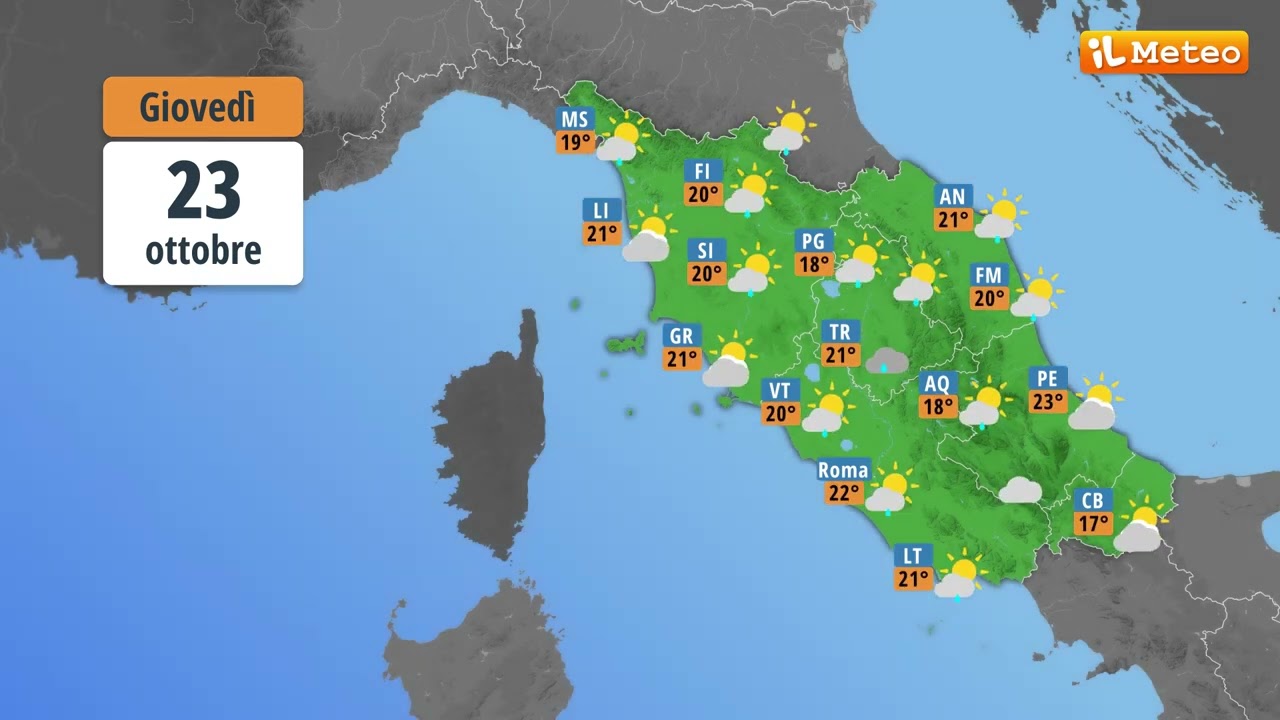 Meteo, previsioni meteo Mercoled&igrave; 22 ottobre 2025