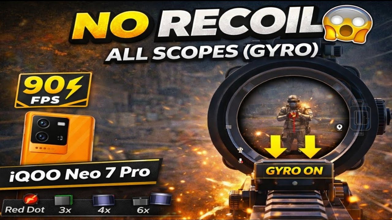 BGMI No Recoil Sensitivity for iQOO Neo 7 Pro 😱 | Gyro Scope 4 Finger | 90 FPS Settings | 0 recoil 