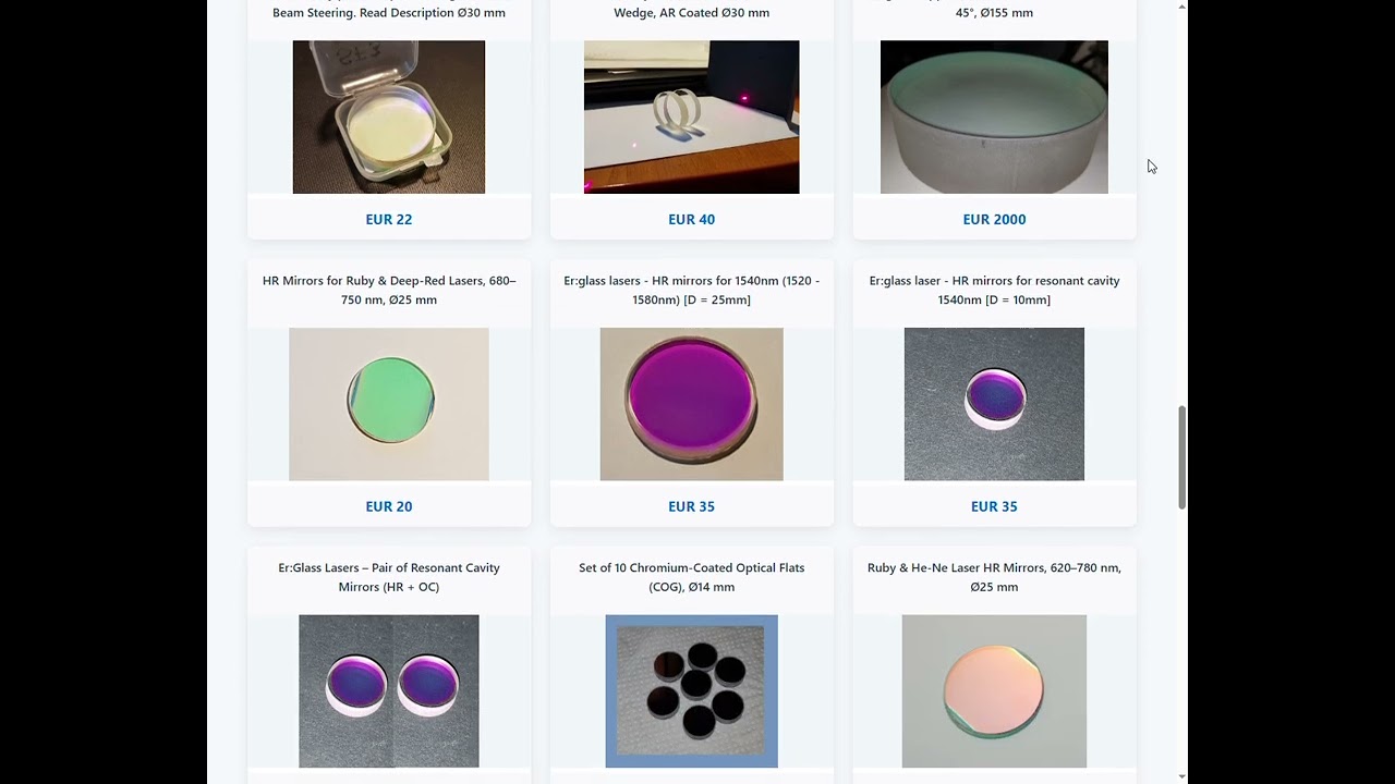 Laser Optics & Dielectric Mirrors   Nd YAG, Ruby, Beam Splitters   Lambda Physics Europe