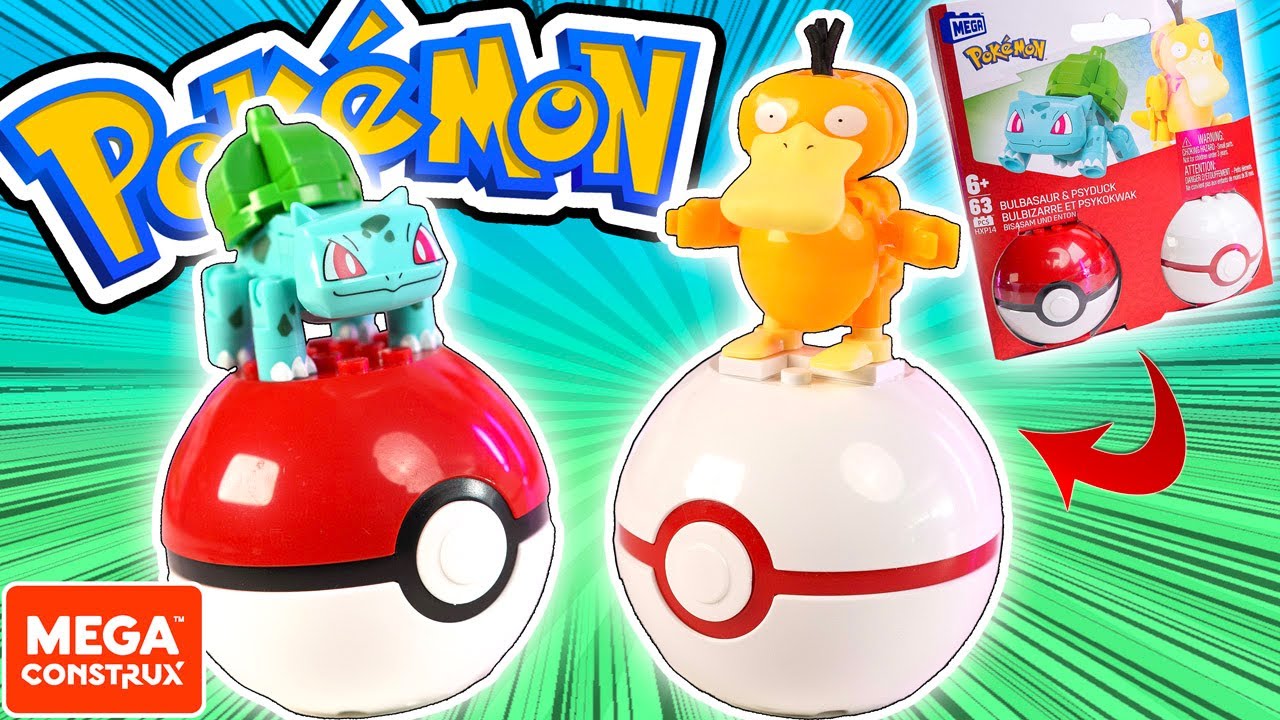 POKEMON Des Mini Pokeball en briques avec BULBIZARRE et PSYKOKWAKP MEGA CONSTRUX
