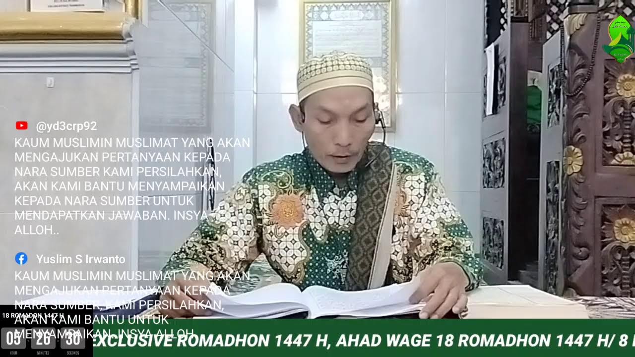 🔴LIVE|| KAJIAN SUBUH EXCLUSIVE ROMADHON 1447 H, AHAD WAGE 18 ROMADHON 1447 H/ 8  MARET  2026 M.