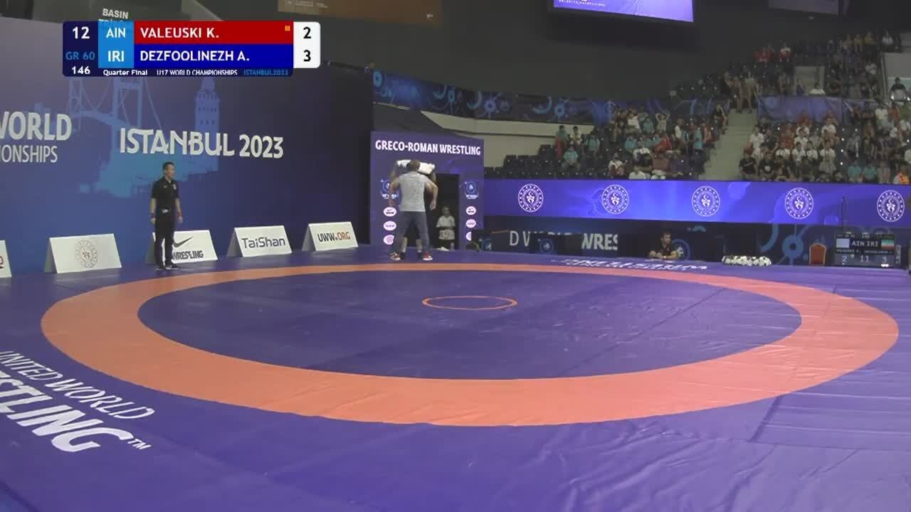 Quarter Final &bull; GR 60Kg &bull; Kiryl VALEUSKI (AIN) vs. Ali Amir DEZFOOLINEZHAD (IRI)