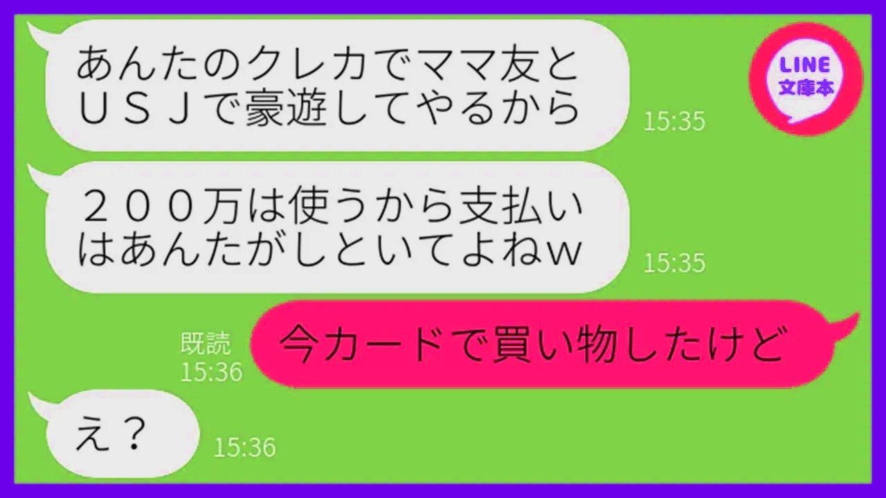 【LINE】私のクレカを盗んでUSJ旅行に出発し豪遊するママ友「200万は使ったから支払い頼むわw」→現地で浮かれる勘違い女にカードは手元にあると伝えた時の反応が…ww【スカッ