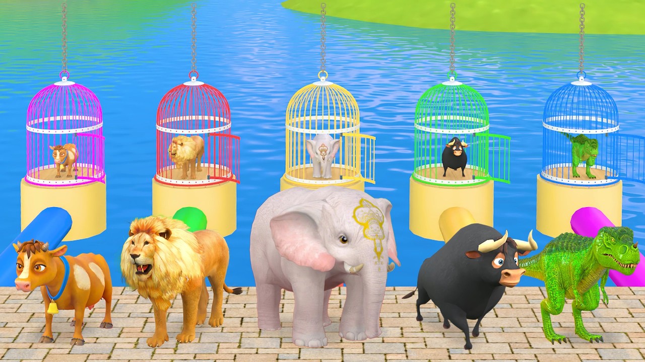 Long Slide Game With Cow Elephant Gorilla Hippopotamus Tiger 3d Animal Game Funny 3d Animals