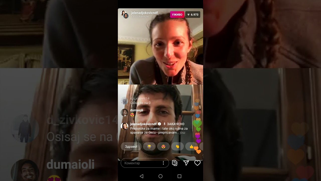 Novak and Jelena Djokovic live on instagram