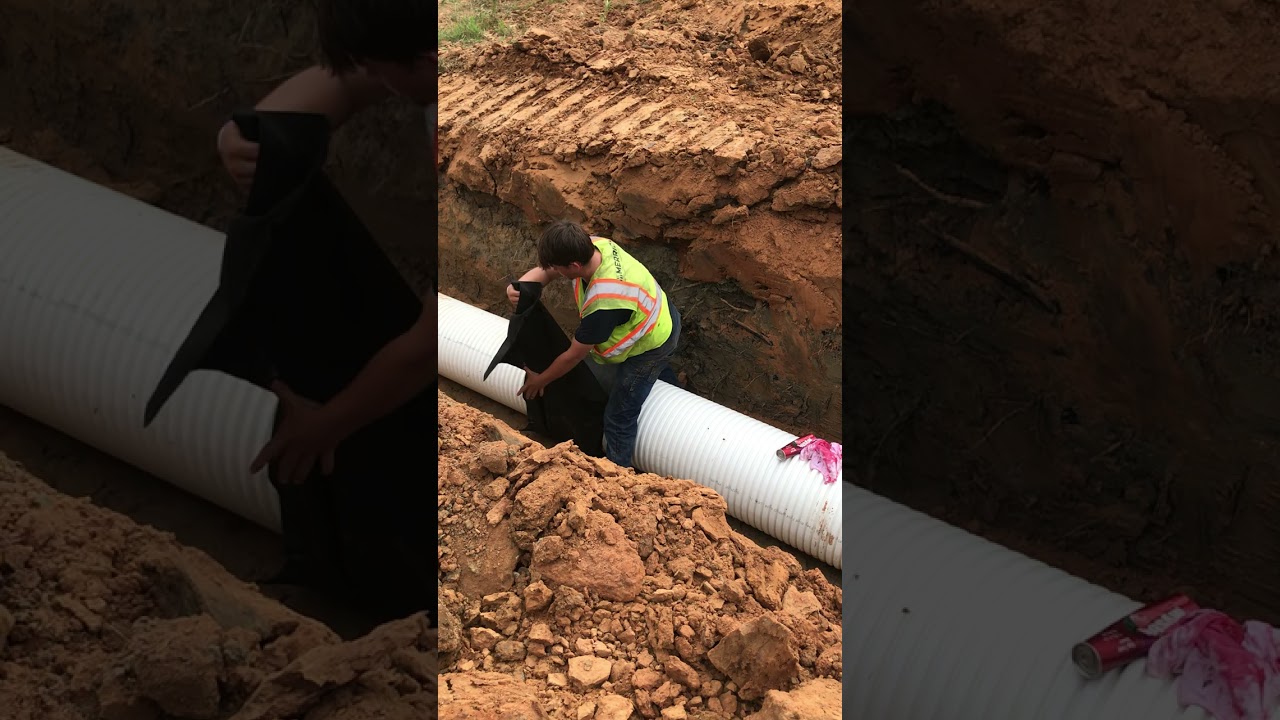 Side drain pipe - Joint wrapped with geotextile fabric
