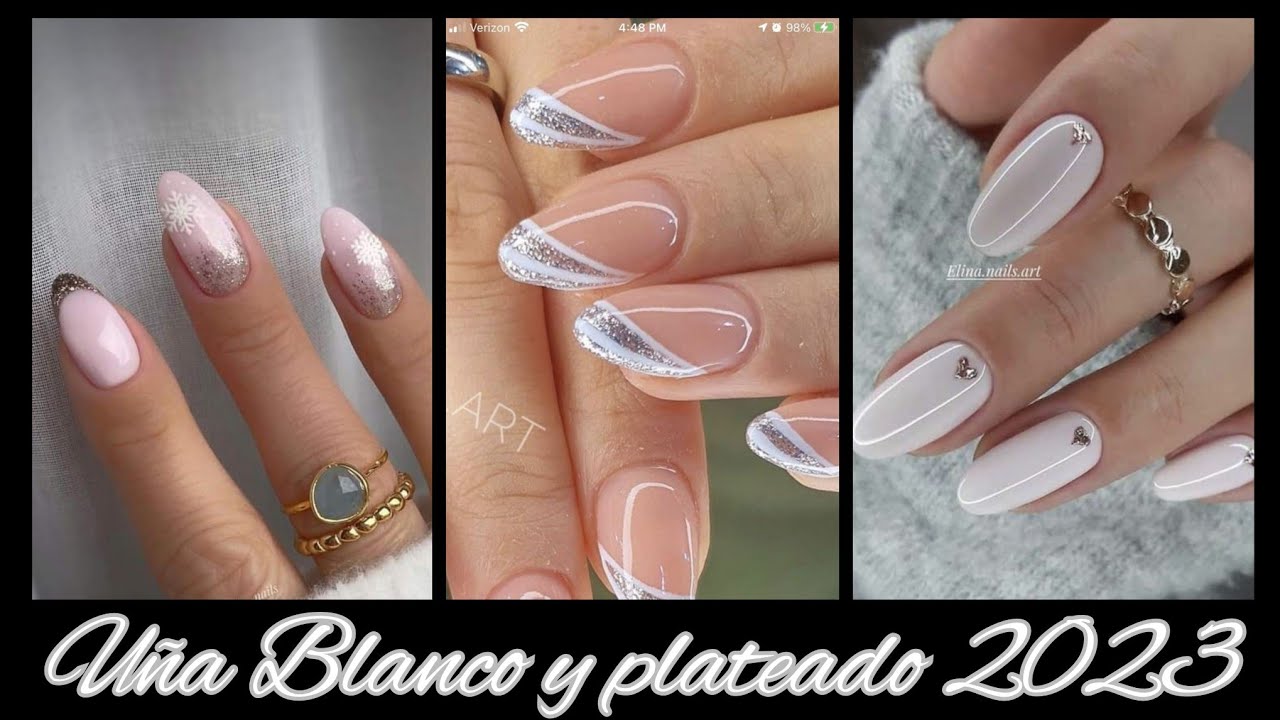 DISEÑOS DE UÑAS BLANCO Y PLATEADO 2023
