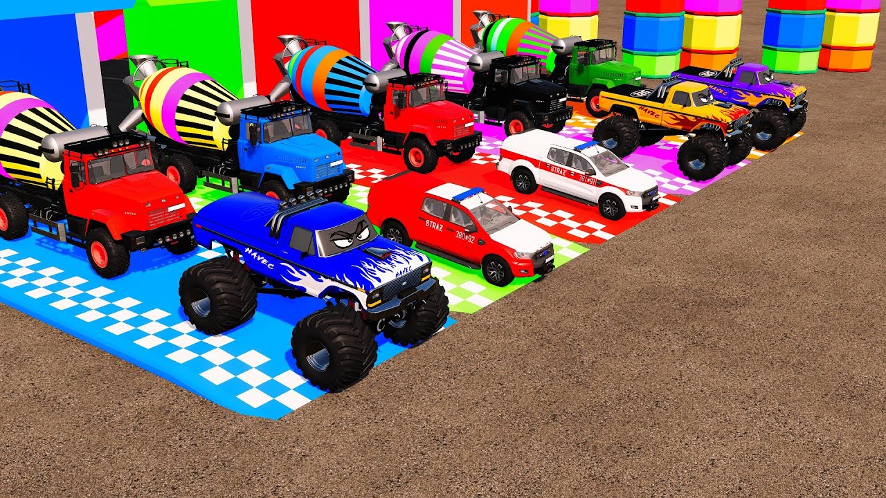 BeamNG.drive - TRANSPORTING PIXAR CARS & FRUITS WITH COLORED & JOHN DEERE vs CLAAS vs TRACTORS