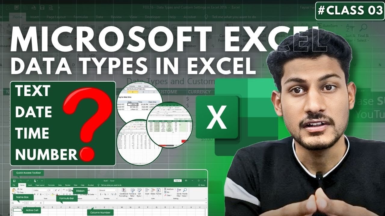 #Class03 Excel Data Types Explained in Hindi | Text, Number, Date, Time