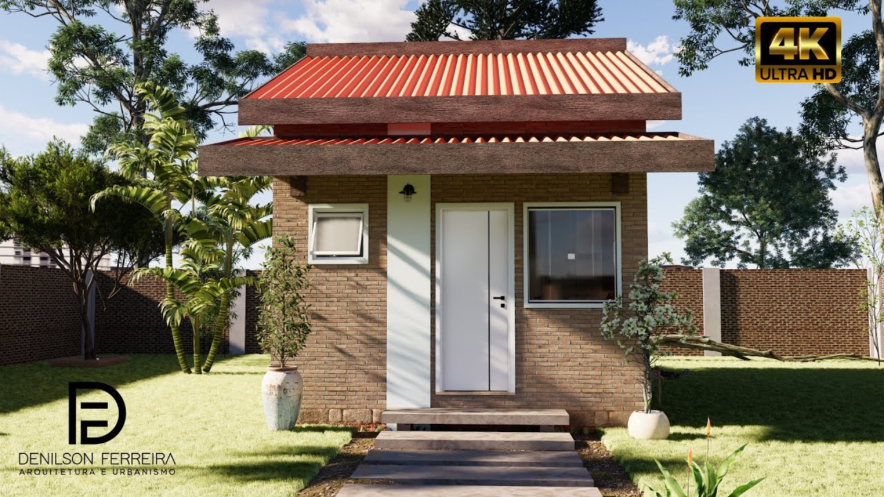 057 - Mini casa /  kitnet de tijolinho | PROJETO MODERNO E BARATO