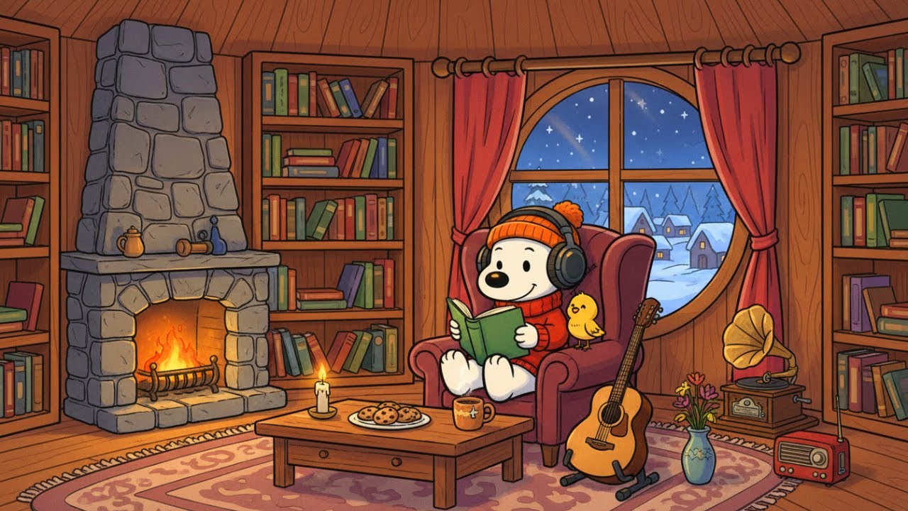 Cozy Night Fireplace Lofi ❄️☕ Calm Beats for Study, Work, Reading & Relaxing