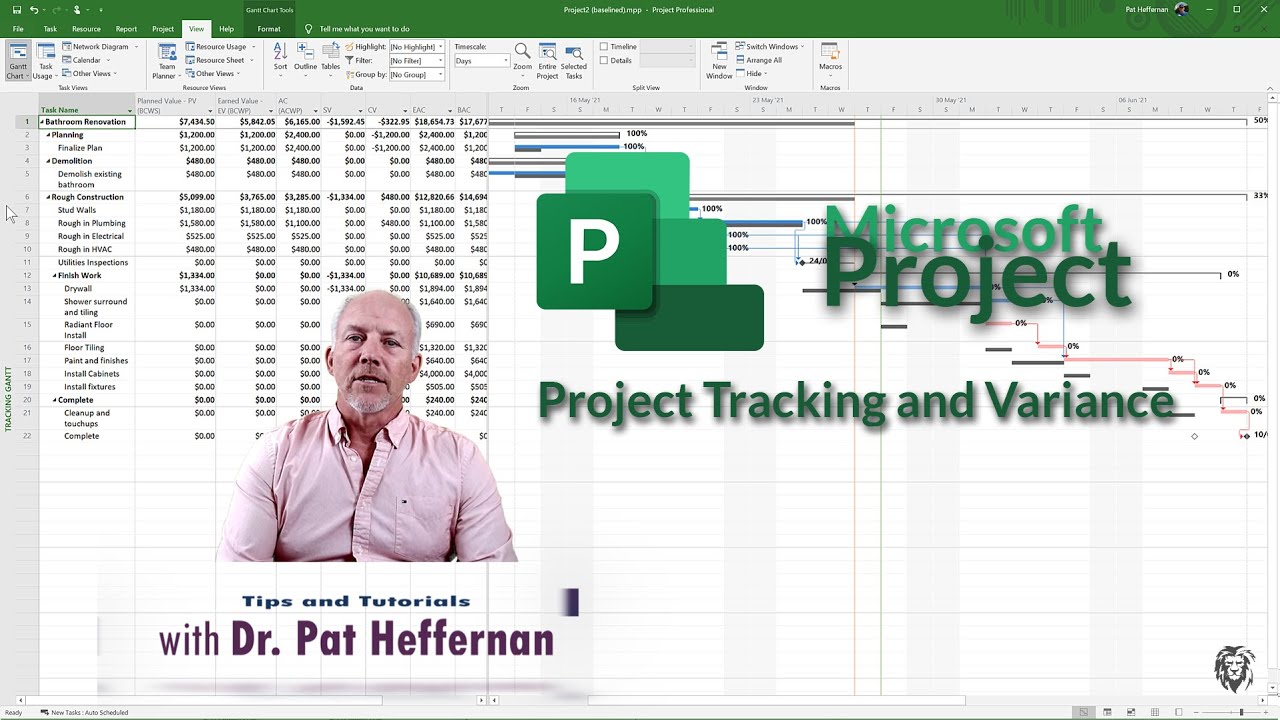 MS Project 8 - Tracking Task Progress and Variance