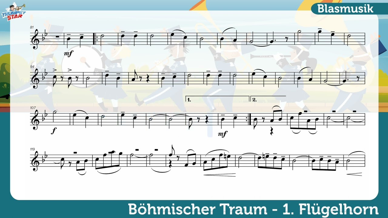 B&ouml;hmischer Traum - 🎺 Playalong f&uuml;r Trompete (1. Stimme)