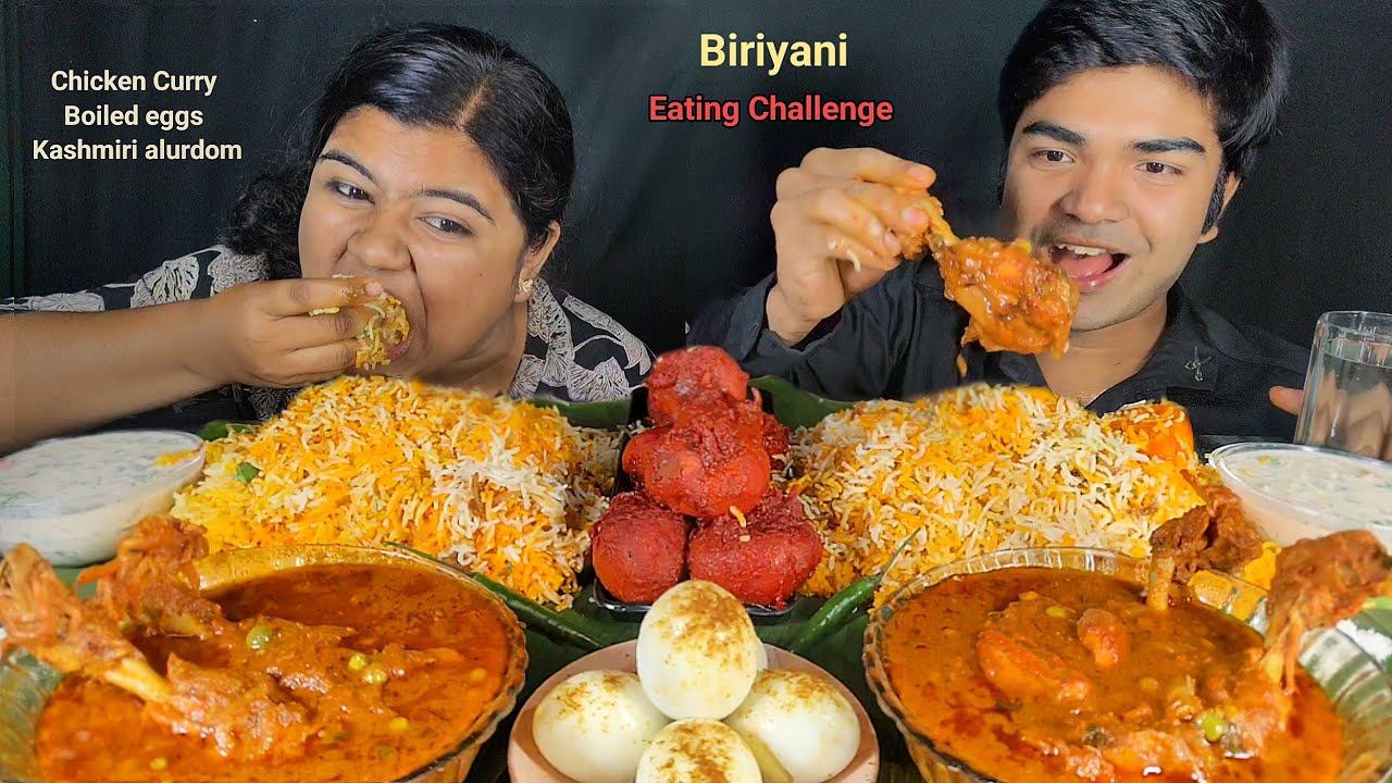Biriyani With Chicken Curry 😍 | Kashmiri alurdom & Boiled eggs 🔥 | Eating Challenge
