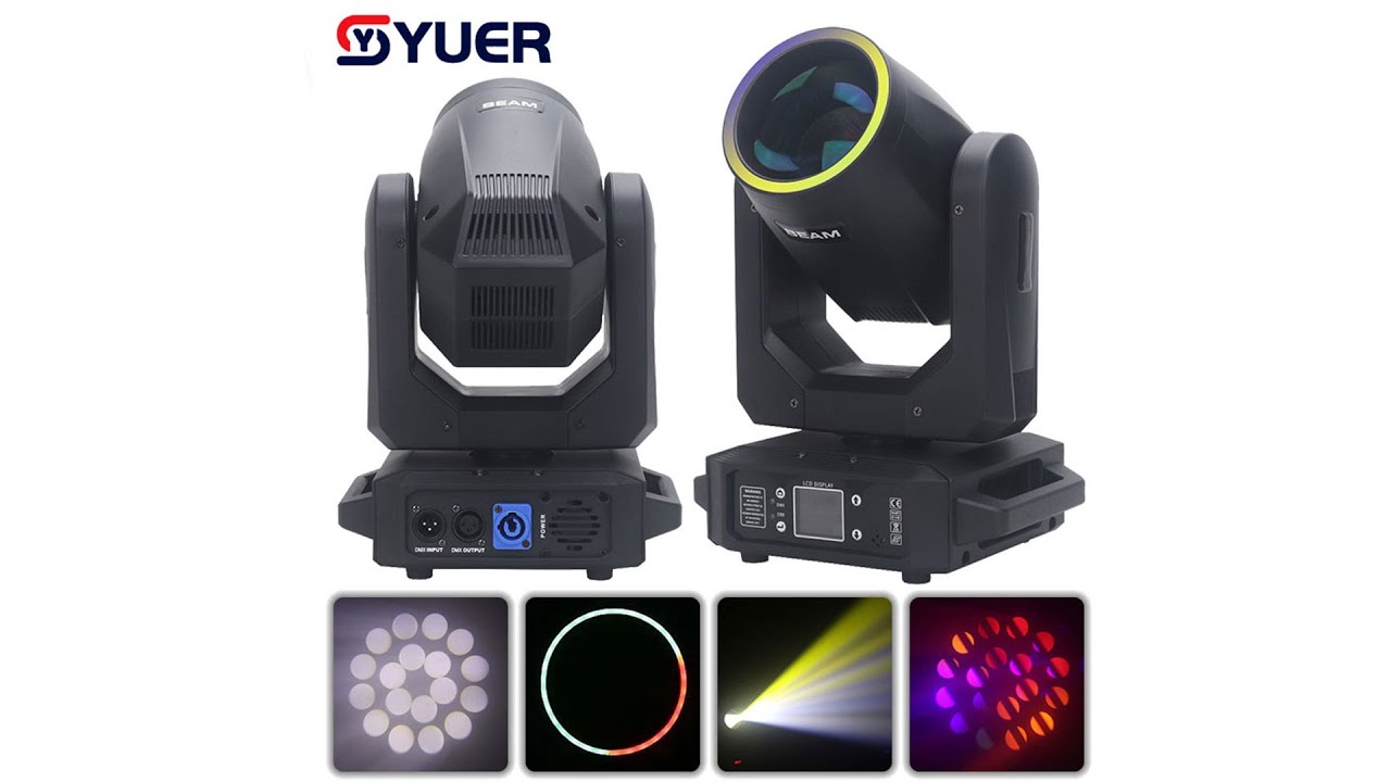YUER&trade;️ NEW LED With Ring Moving Head Light 200W Beam+Spot+18 Rotating Prisms+Rainbow Effect